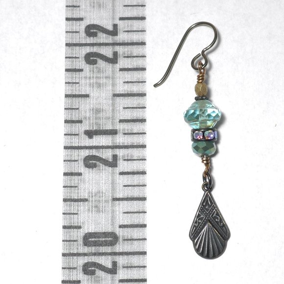 Hand Crafted Handmade Earrings Aqua Czech Glass Art Deco Rhinestone Earr… - Picture 4 of 5